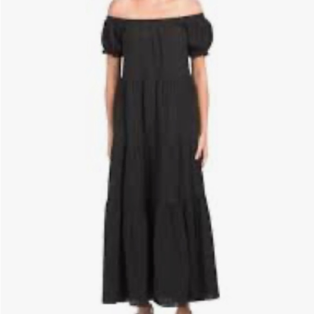 Young Fabulous Broke Puff Sleeve Off The Shoulder Maxi Dress Black Gauze Boho M